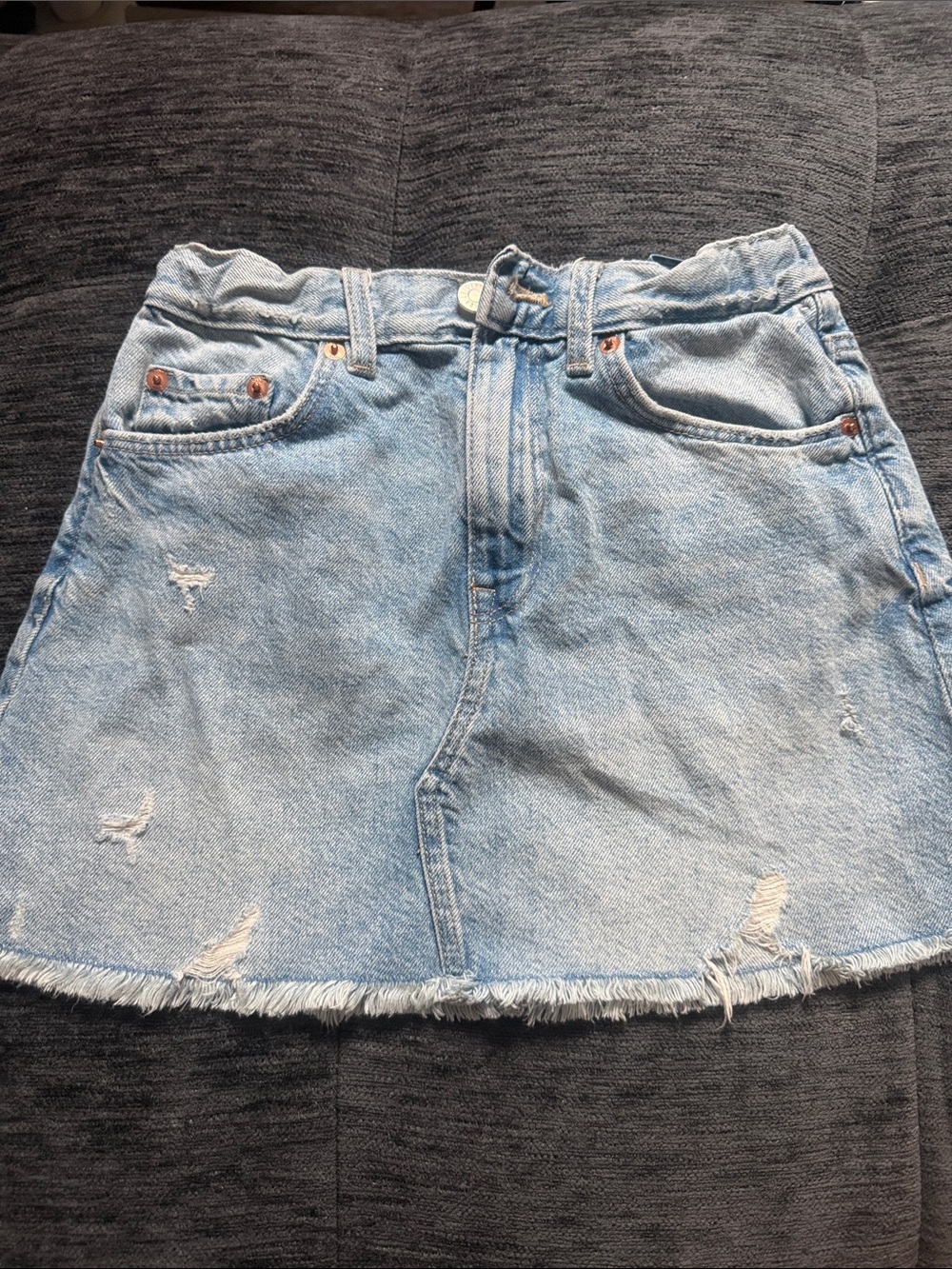Zara Light Blue Distressed Denim Mini Skirt